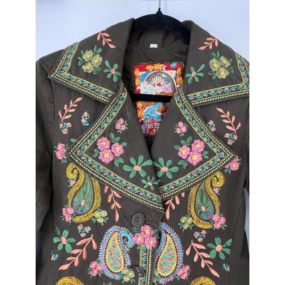 Vintage Biya Two Ten Ten Five Embroidered Paisley Floral Cotton Coat Jacket S - Picture 3 of 13